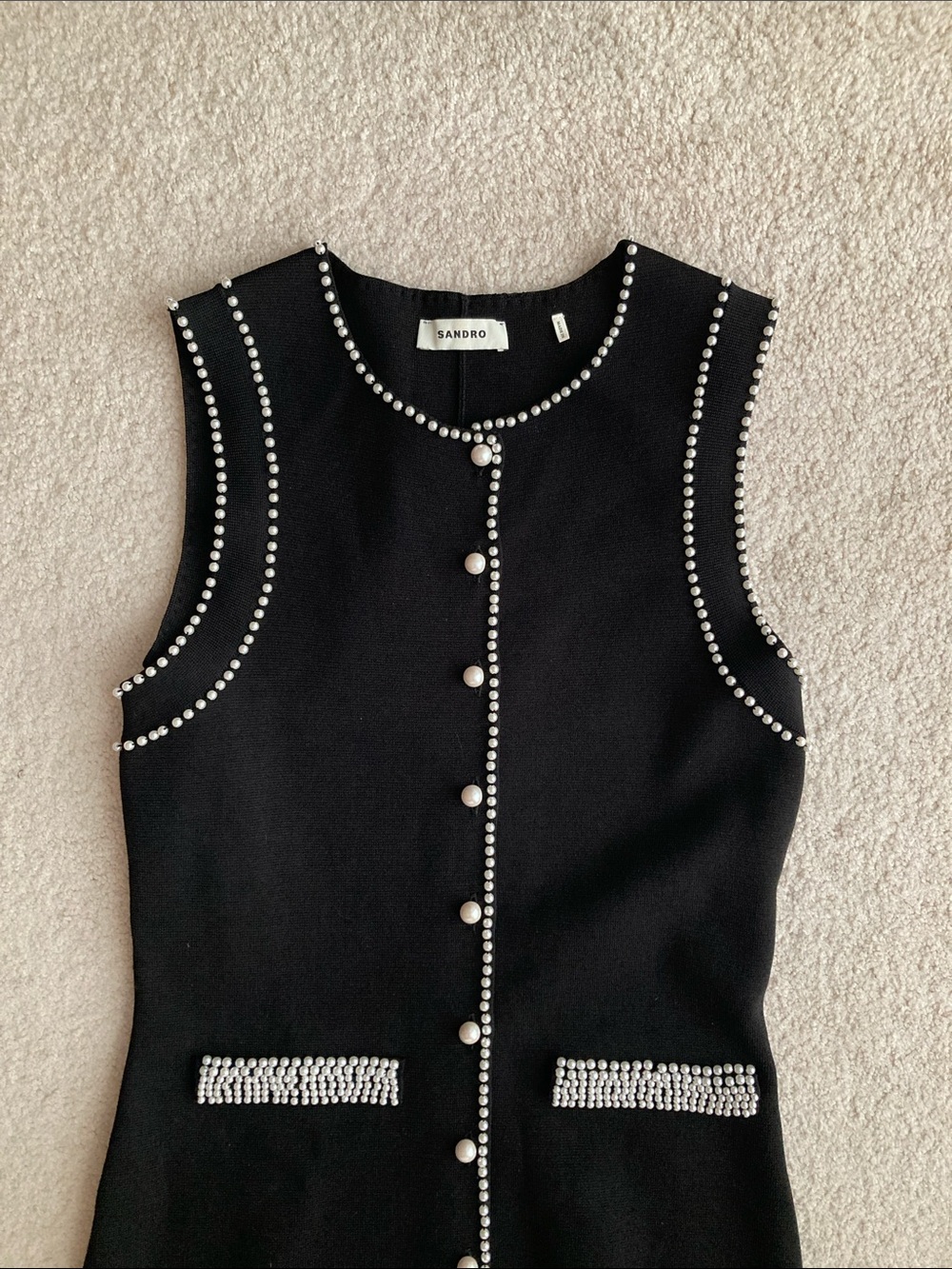 Sandro knit midi dress with faux pearl beading - Picture 3 of 11